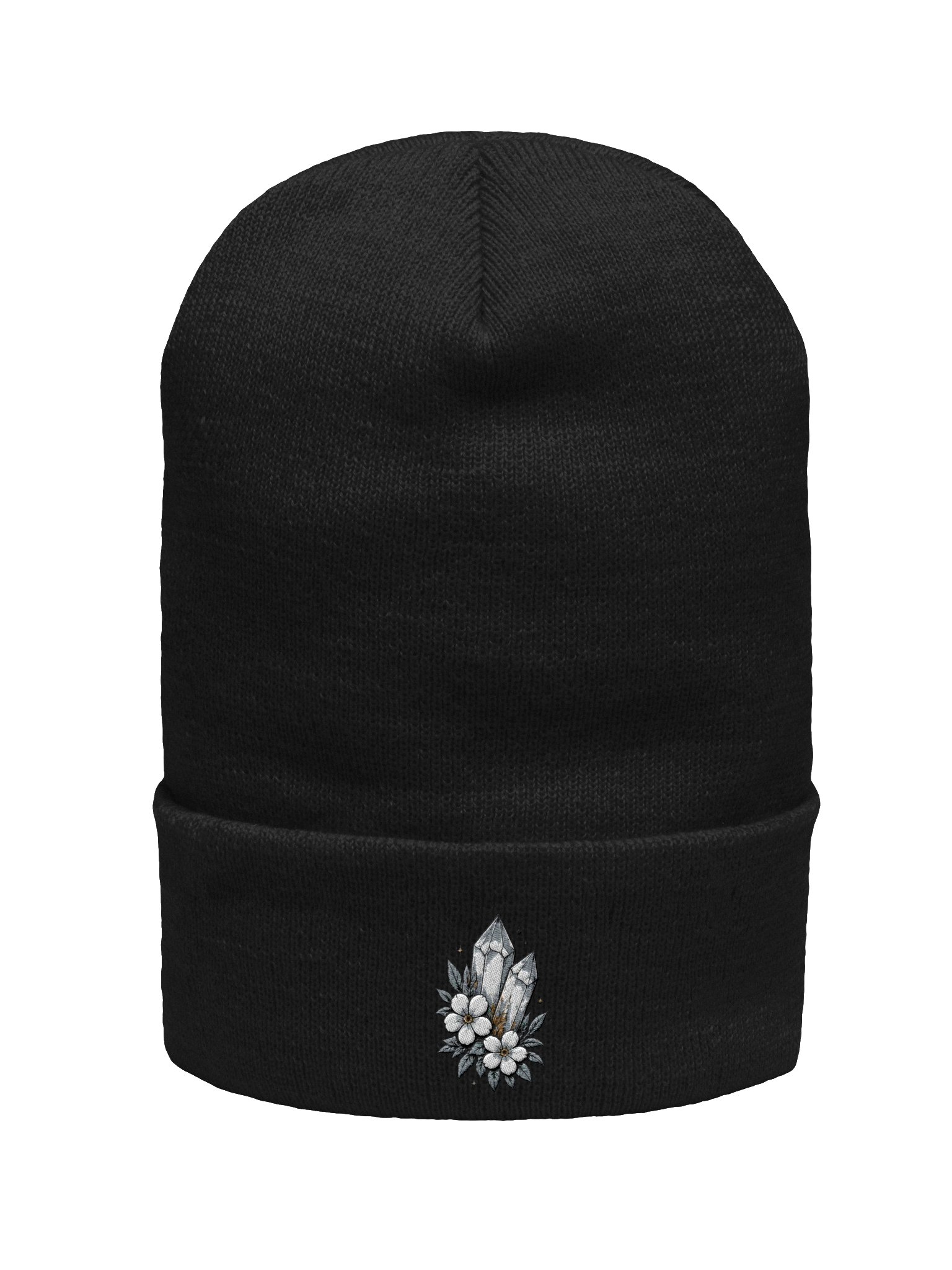 Crystal Bloom Embroidered Beanie | Botanical Crystal Cuffed Hat product image (3)