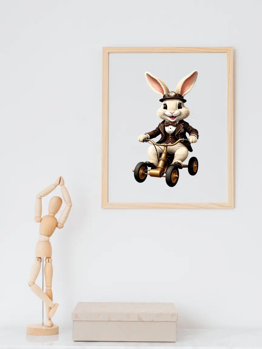 Easter Bunny Riding a Tricycle Kid Nursery Print Wall Art product image (4)