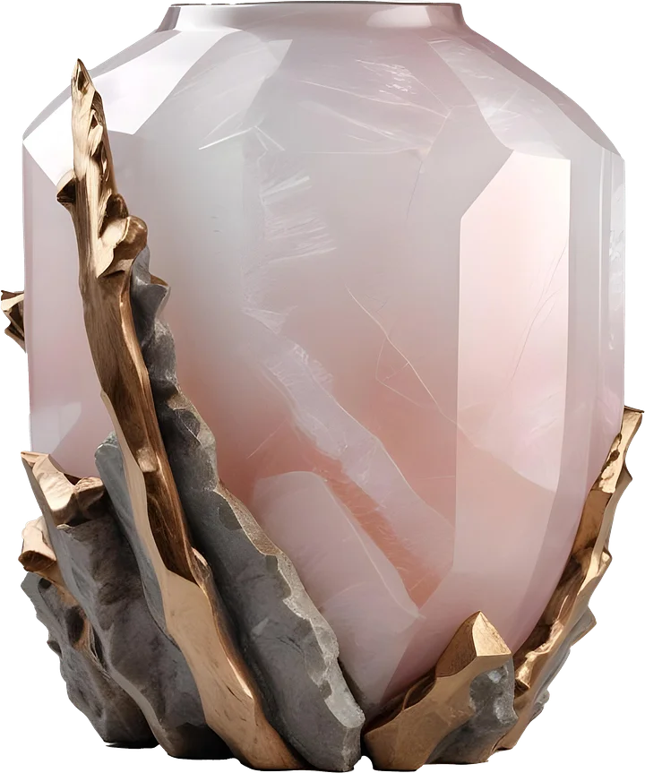 Ethereal Glow – Faceted Rose Quartz Vase PNG product image (1)