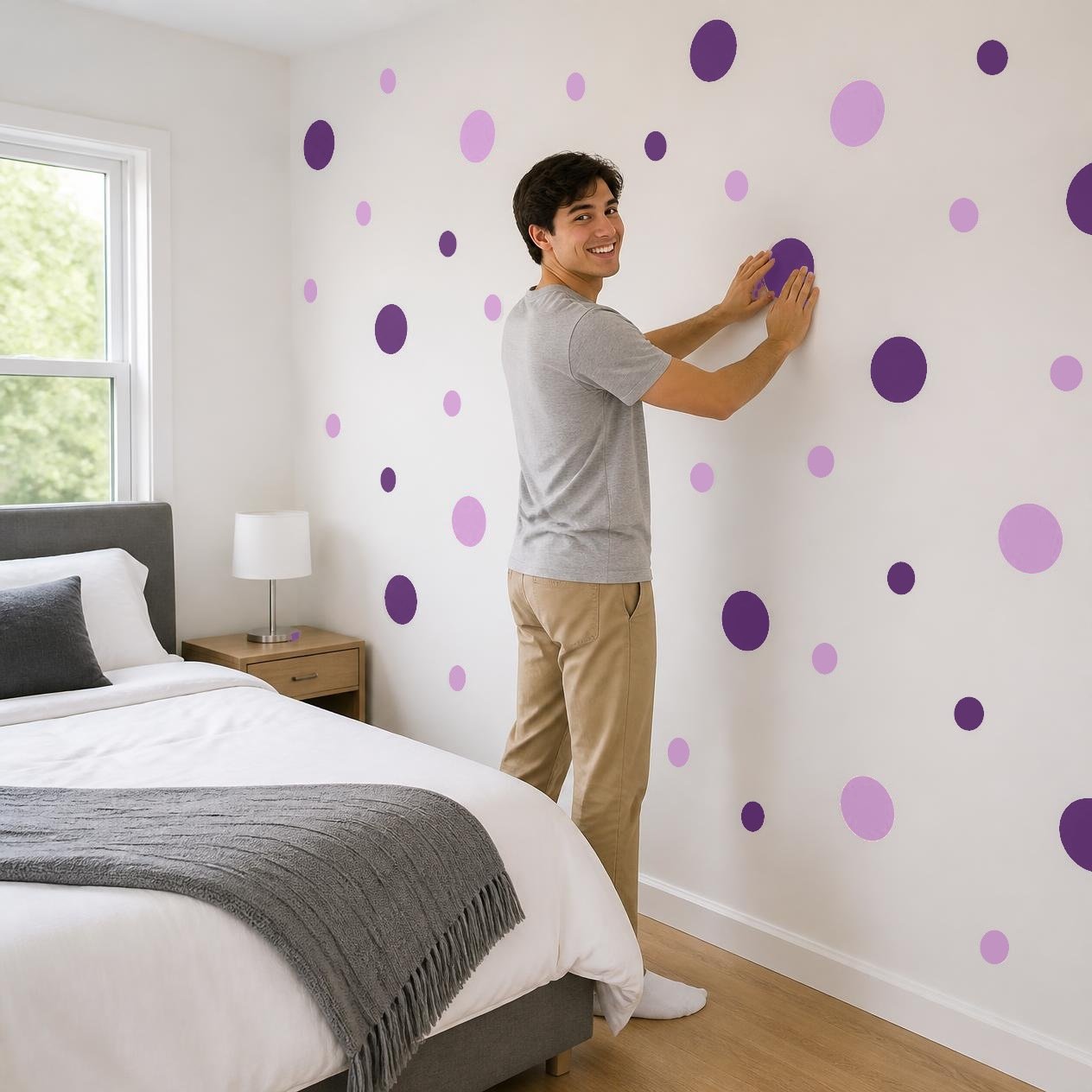 Lilac and Purple Polka Dot Wall Decals, 2" and 4" Vinyl Circle Stickers, Removable Dot Decals for Nursery, Kids Room, Playroom product image (4)