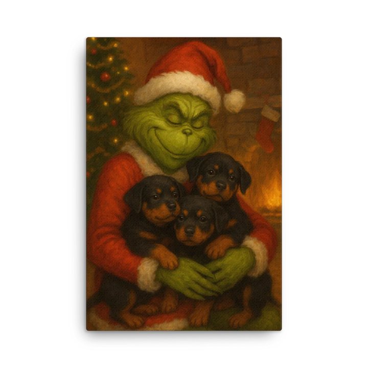 Grinch hugging Rottweiler puppies Canvas Art product image (3)