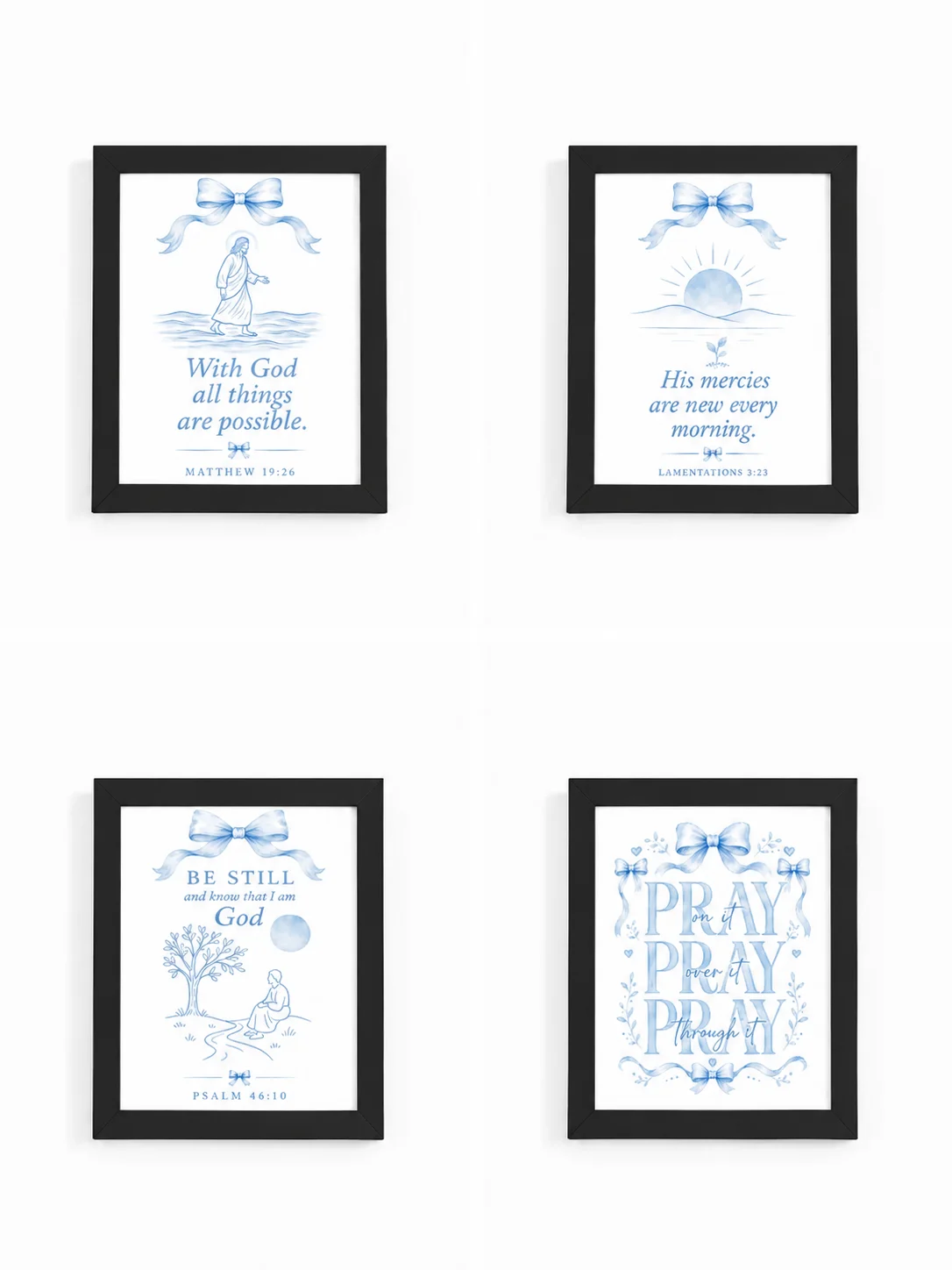 Blue Coquette Bow Framed Christian Wall Art Bundle Set of 4 product image (2)