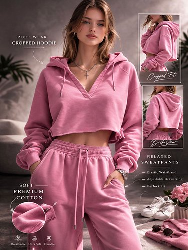 Soft pink. Premium cotton. Effortless energy.

Our cropped hoodie + relaxed sweatpants set is designed for comfort that looks...