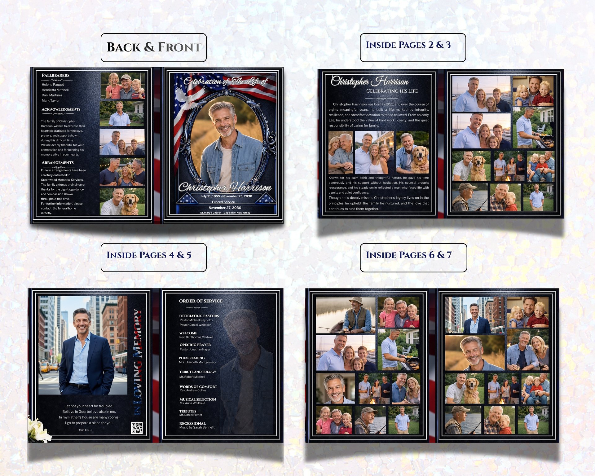 Military Veteran Obituary & Celebration of Life | 8-Page Funeral Program Canva Template product image (2)