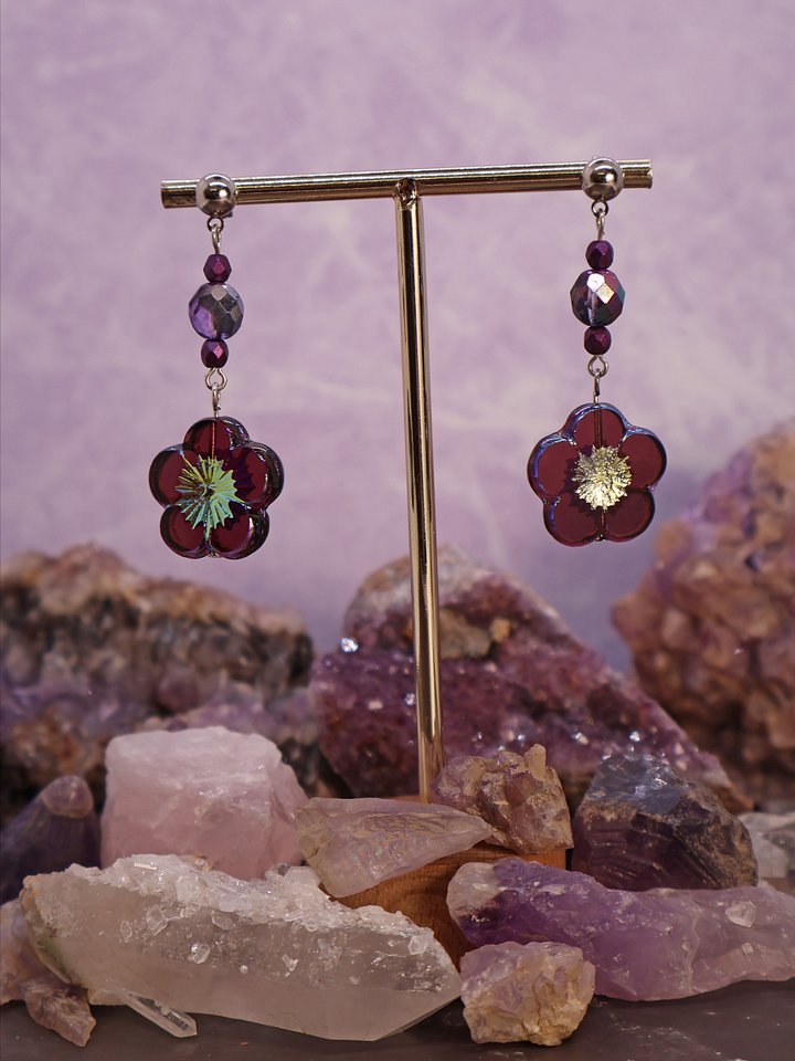 Dark Amethyst Flower Drop Earrings product image (1)