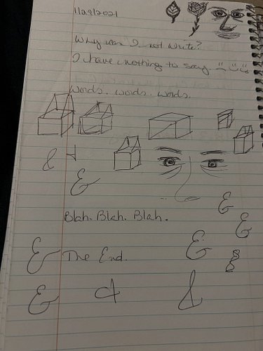 Journal entry from January 29, 2021 ✍️

“Why can I not write?
I have nothing to say. 🥺😃🤪
Words. Words. Words.
(Doodles. Doodl...
