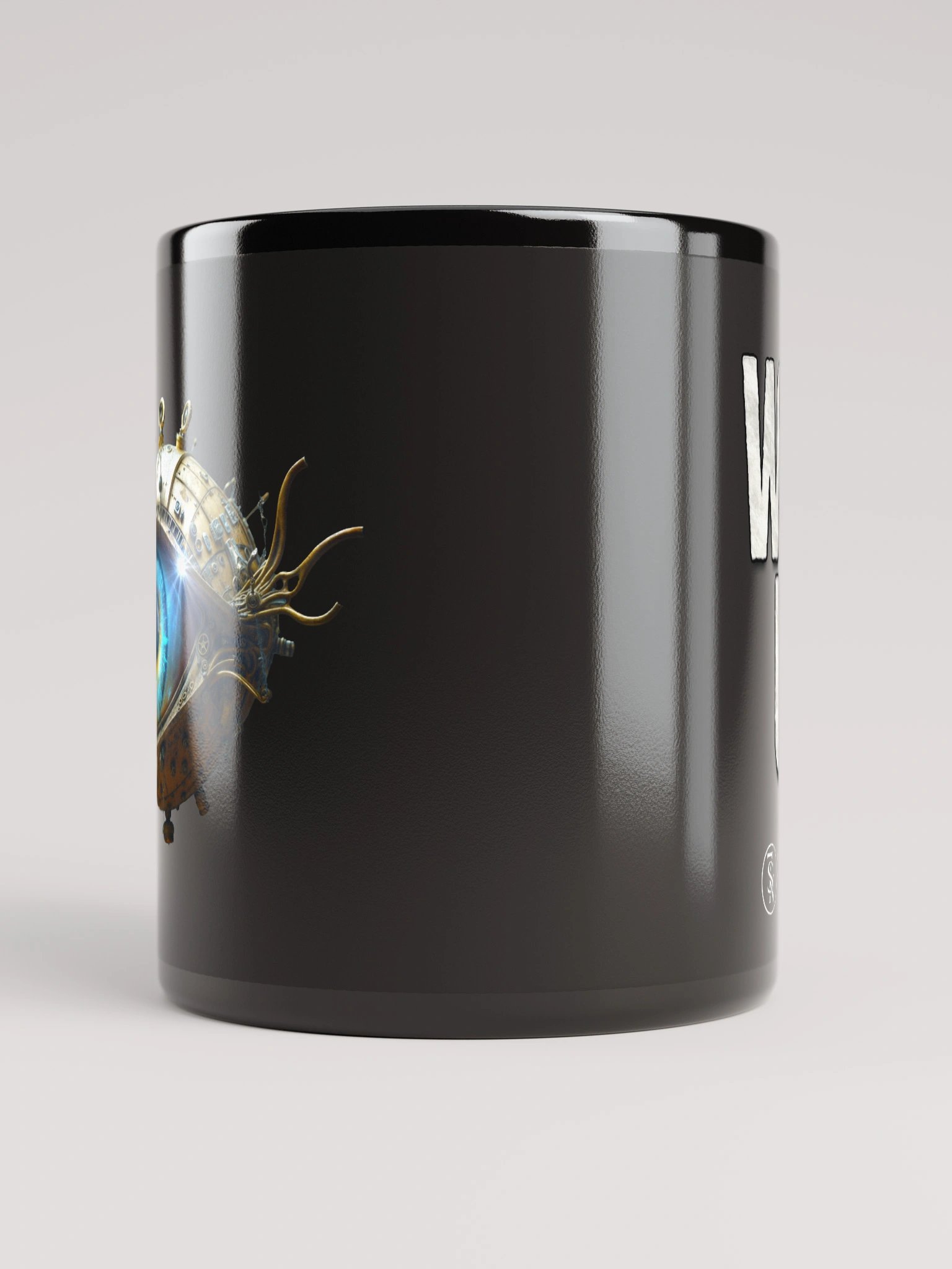 “Wake Up” black glossy mug – cinematic eye artwork from Seven Shades of Nothing product image (10)