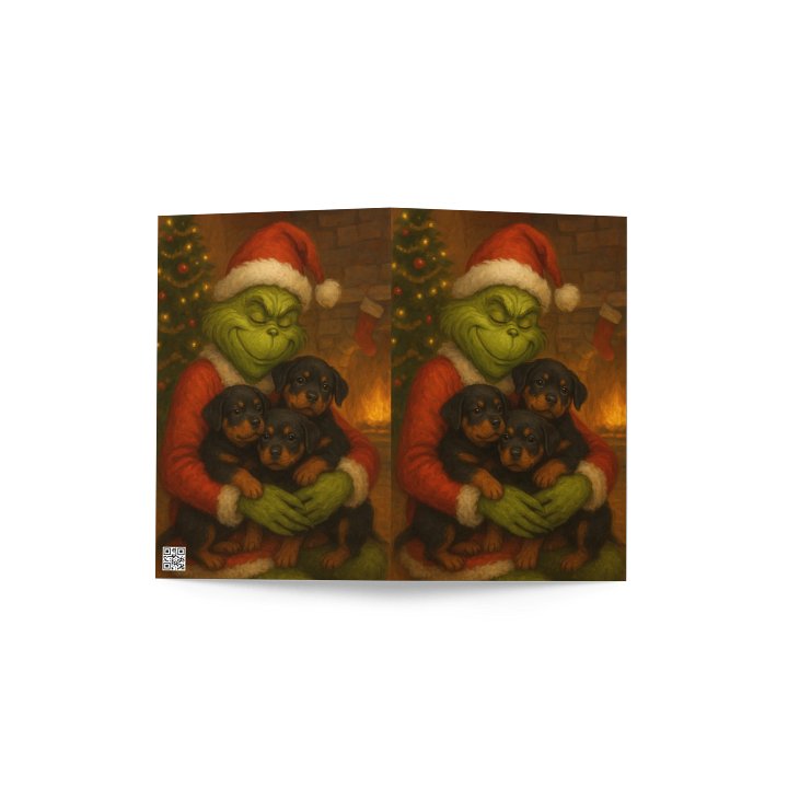 Grinch hugging Rottweiler puppies Greeting Card product image (4)
