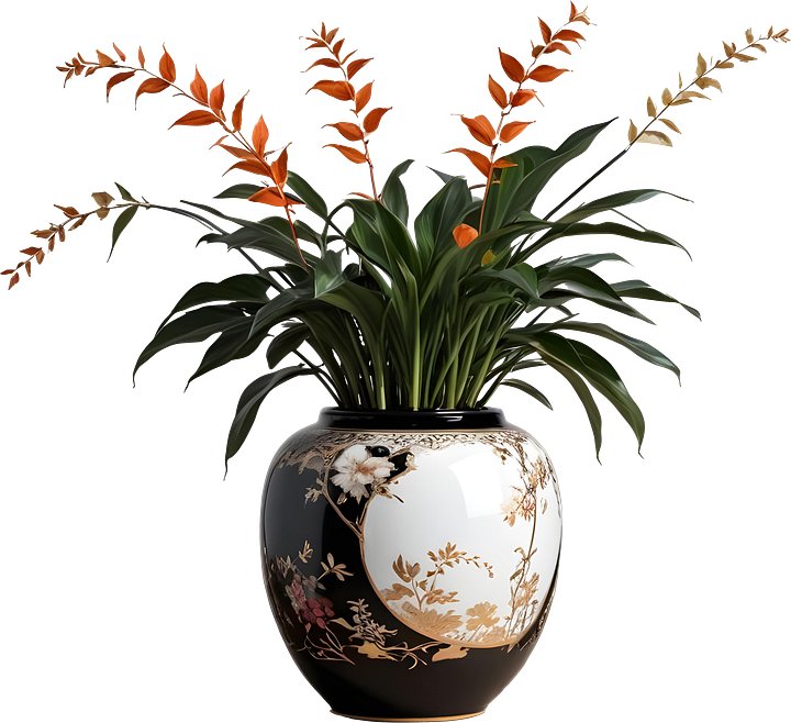 Black and White Chinese Vase – Golden Floral Elegance PNG product image (1)