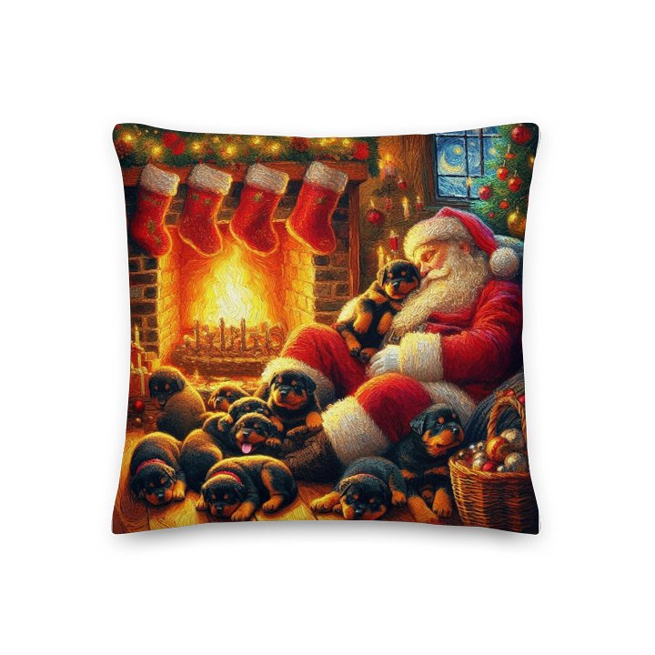 Santa & Rottweiler Puppies Christmas Pillow product image (1)