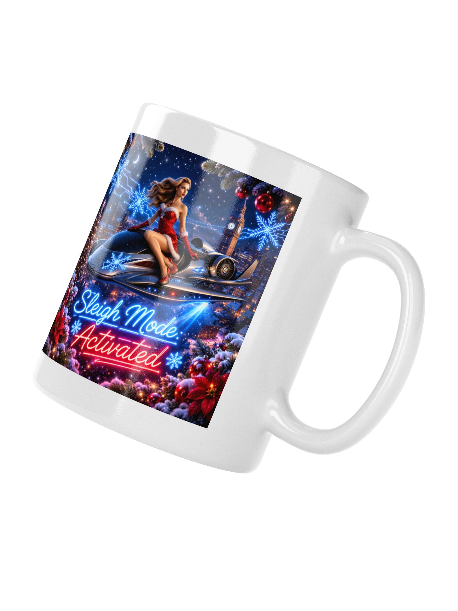 Sleigh Mode Activated Cyber Christmas Mug - Futuristic Holiday Coffee Cup product image (3)
