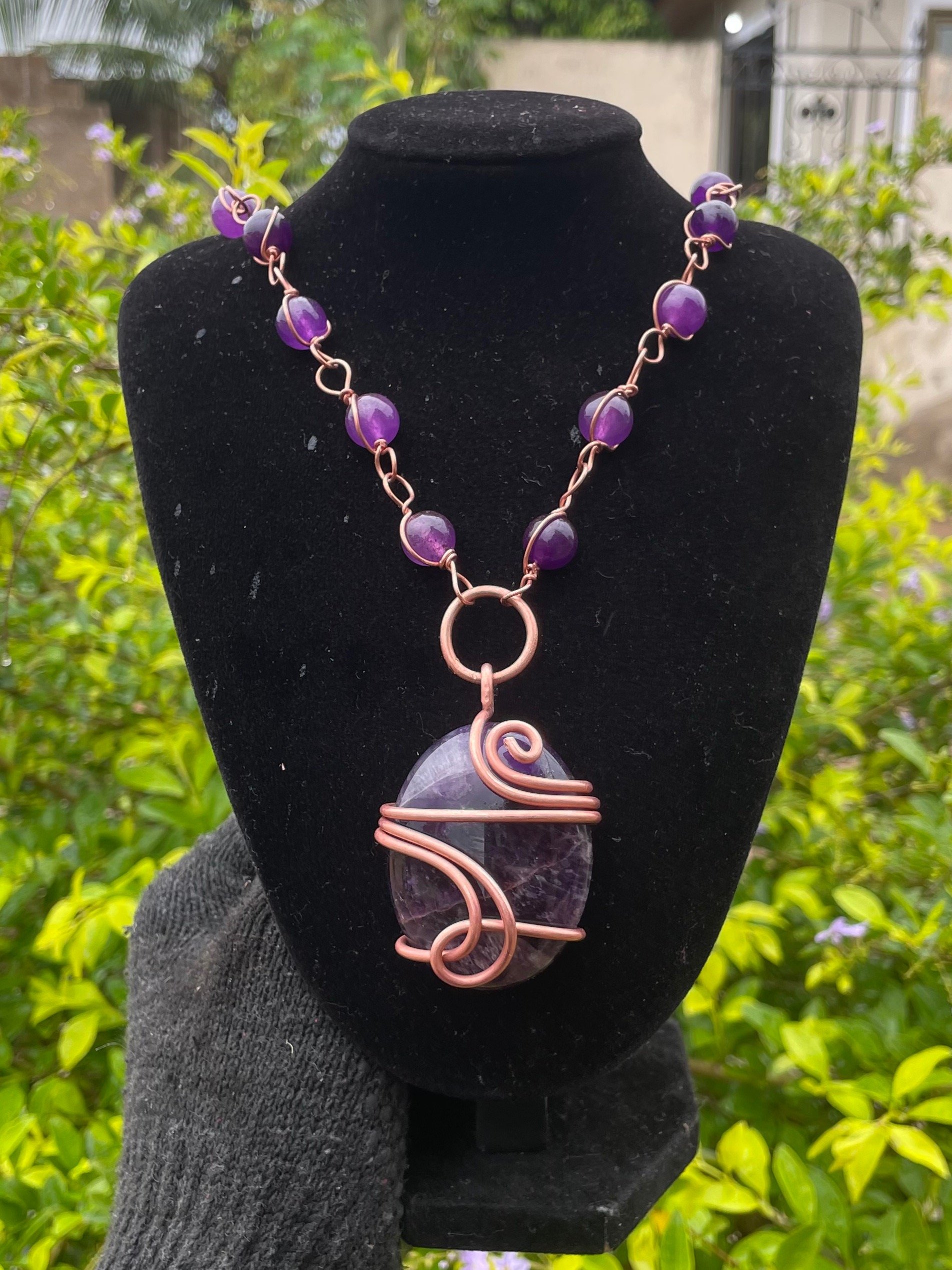 Handcrafted Amethyst Copper Wire-Wrapped Statement Necklace product image (1)