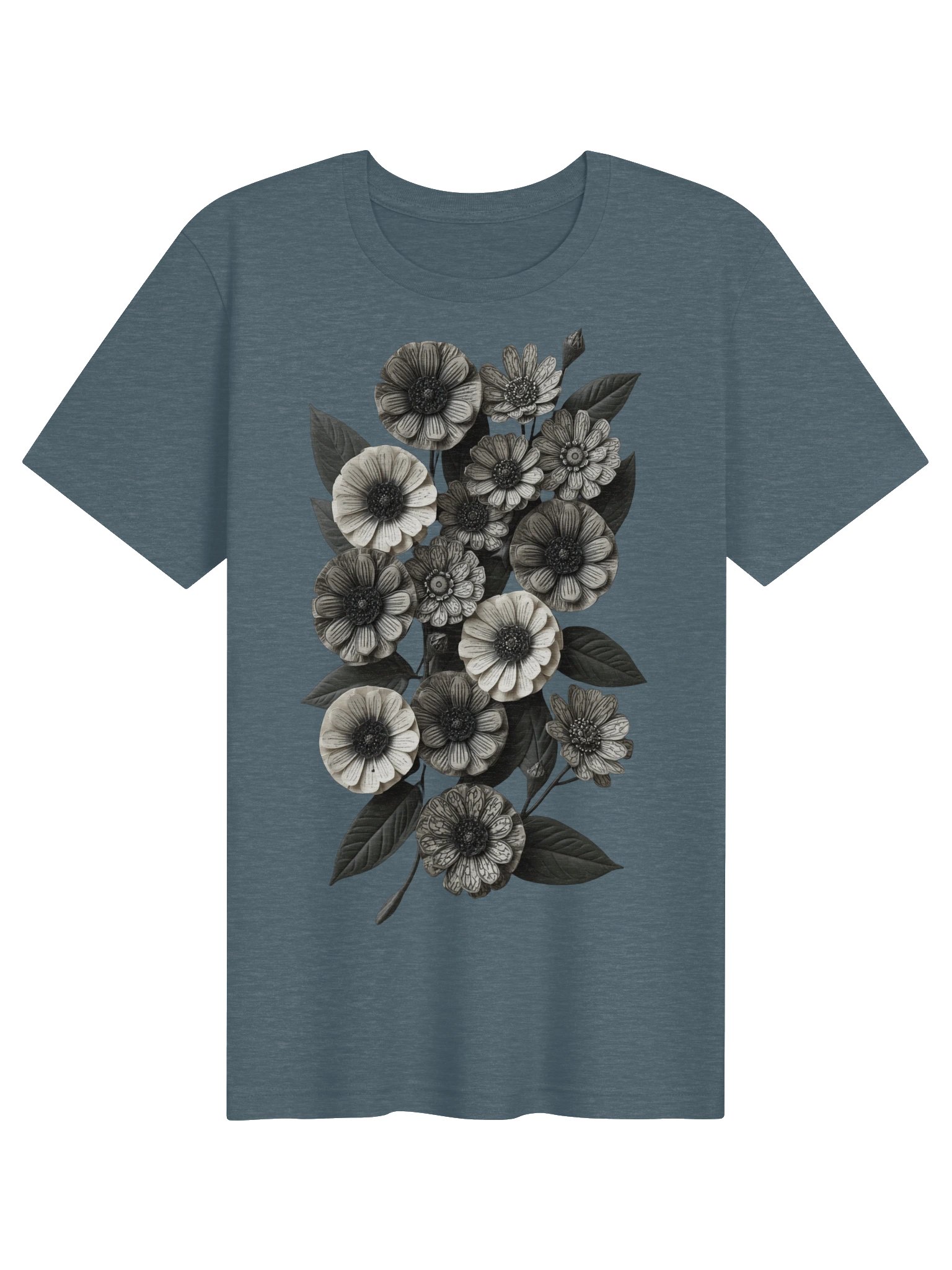 Monochrome Floral Graphic Tee, Botanical Flower Shirt, Minimalist Nature Graphic product image (2)