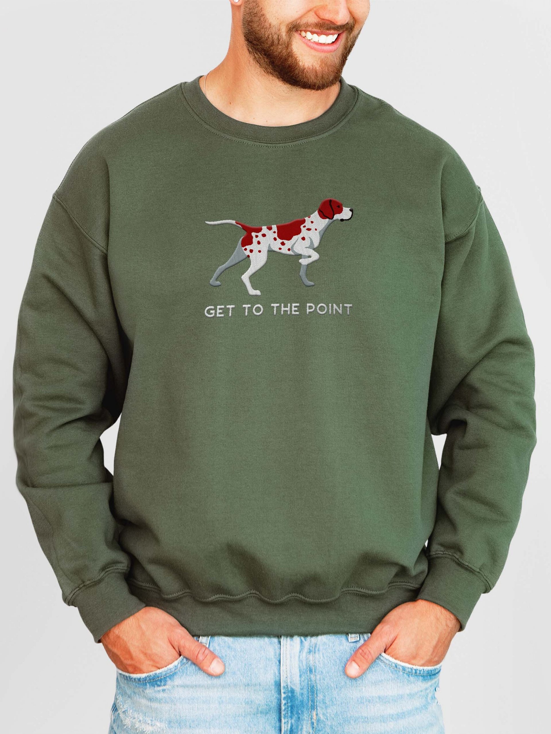 Get to the Point Sweatshirt (Embroidered) of an English Pointer (Liver & White) product image (2)