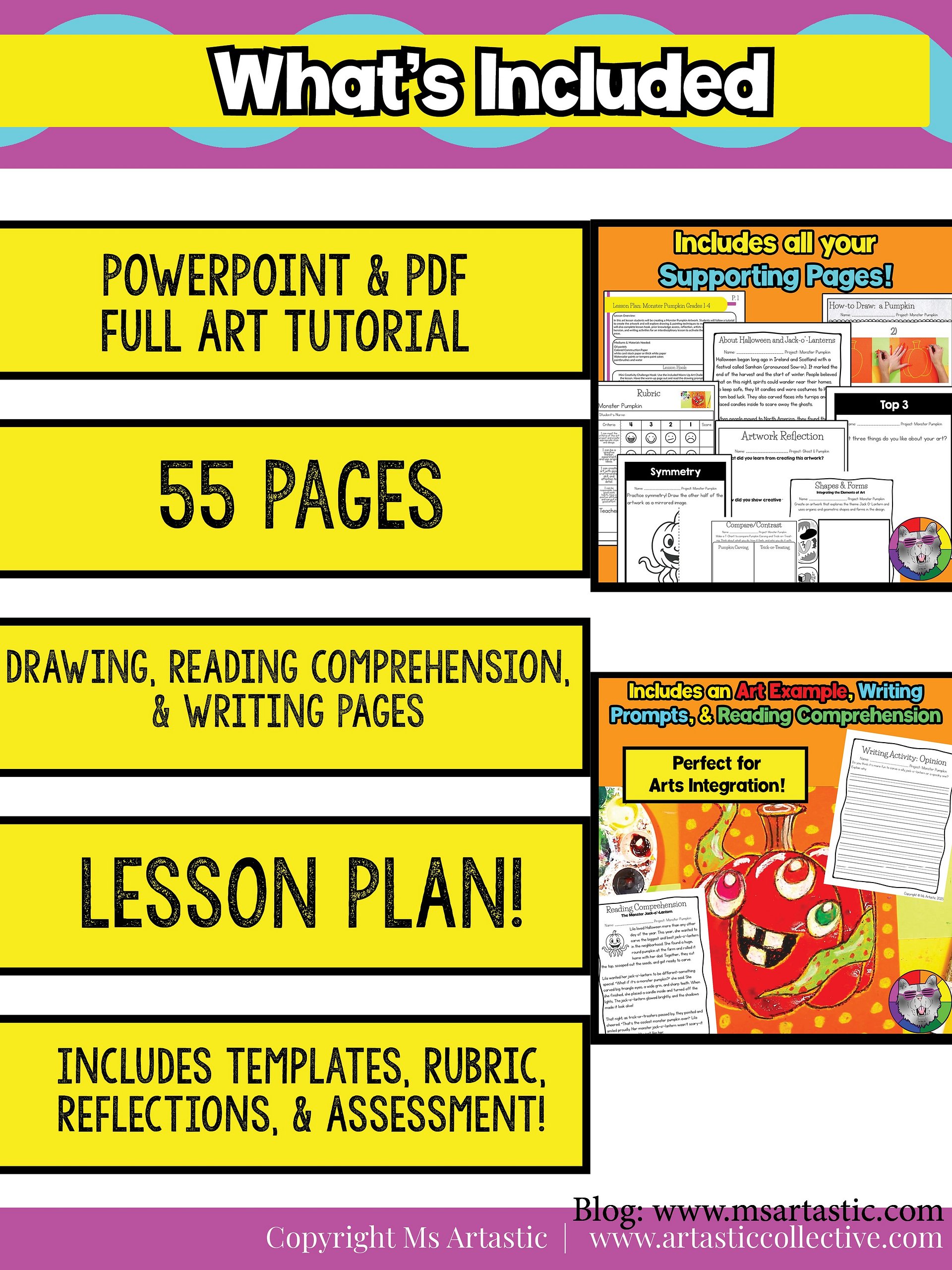 Halloween Monster Pumpkin Art Lesson with Reading, Writing & Step-by-Step Tutorial (Grades 1–4)igital Product product image (6)