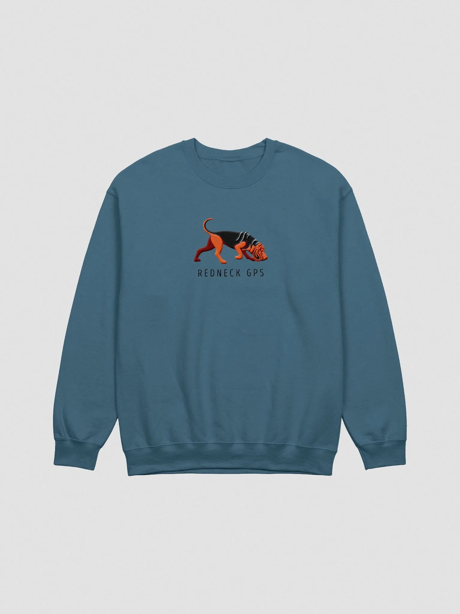 Redneck GPS Sweatshirt (Embroidered) of a Bloodhound(Black & Tan) product image (4)