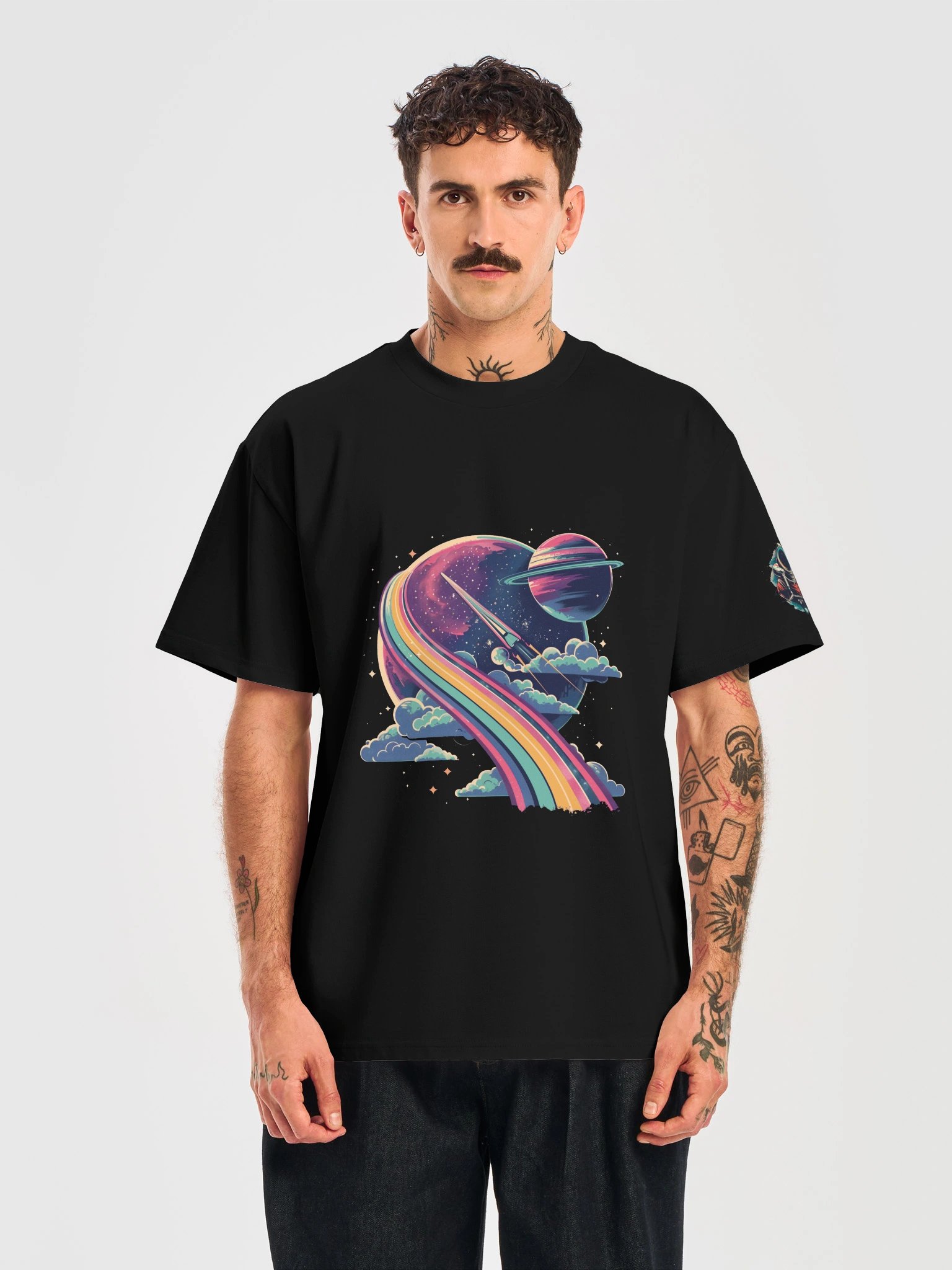 Retro Space Rocket T-Shirt – Vintage Cosmic Rainbow Sci-Fi Graphic product image (19)
