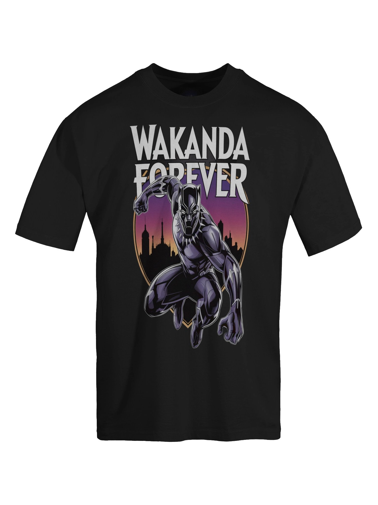 Black Panther Wakanda Forever Oversized Faded T-Shirt – Vibranium Sunset Sentinel product image (1)