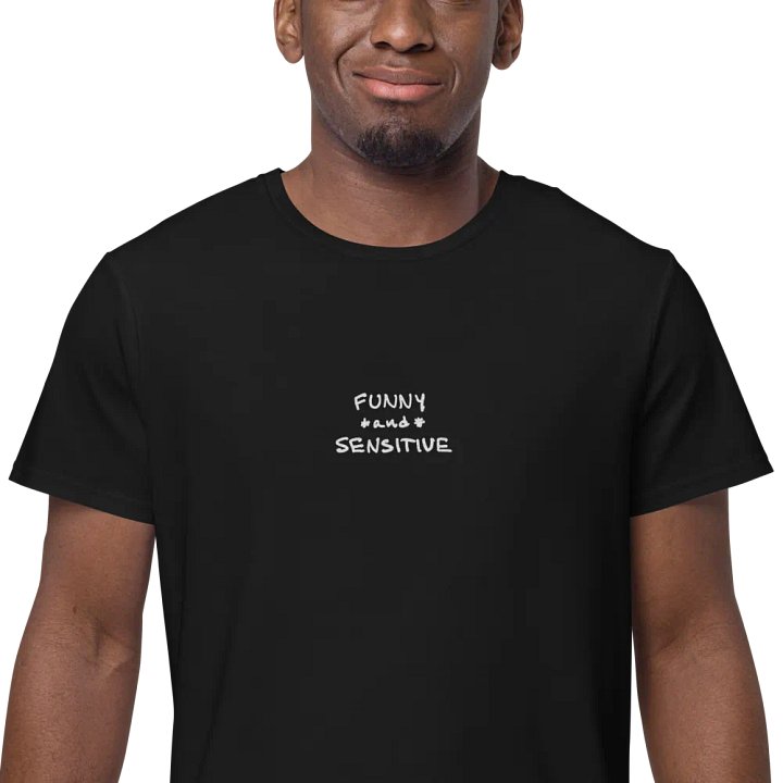 FUNNY *and* SENSITIVE embroidered premium cotton tee (white thread) product image (1)