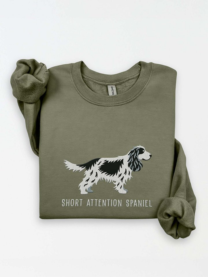 Short Attention Spaniel Sweatshirt (Embroidered) of an English Cocker Spaniel(Black & White, Full Tail) product image (1)