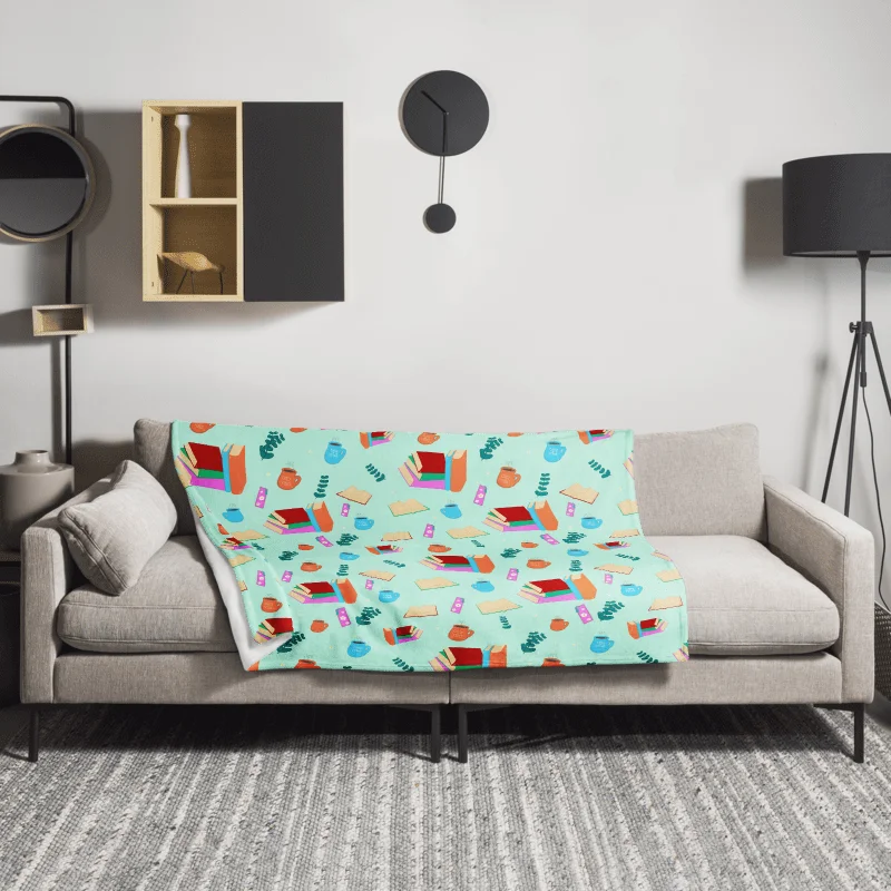Cozy Book Lovers Pattern Throw Blanket- Mint Background product image (5)