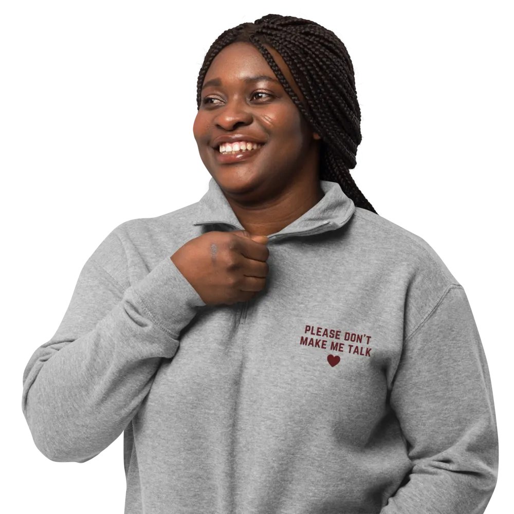 PLEASE DON'T MAKE ME TALK (maroon) embroidered quarter zip product image (8)