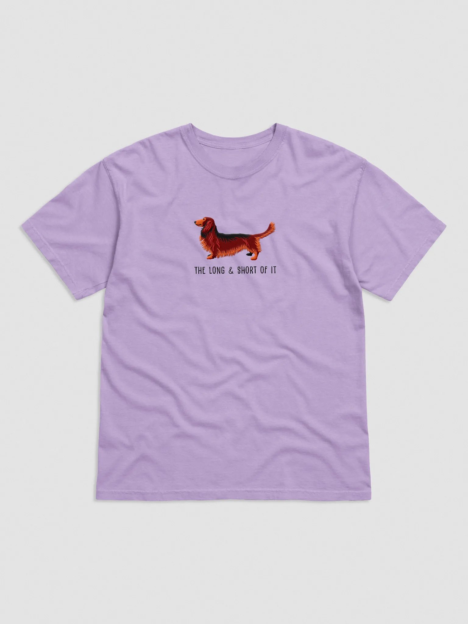 The Long & Short of It T-Shirt(Embroidered) of a Longhaired Dachshund(Red) product image (4)