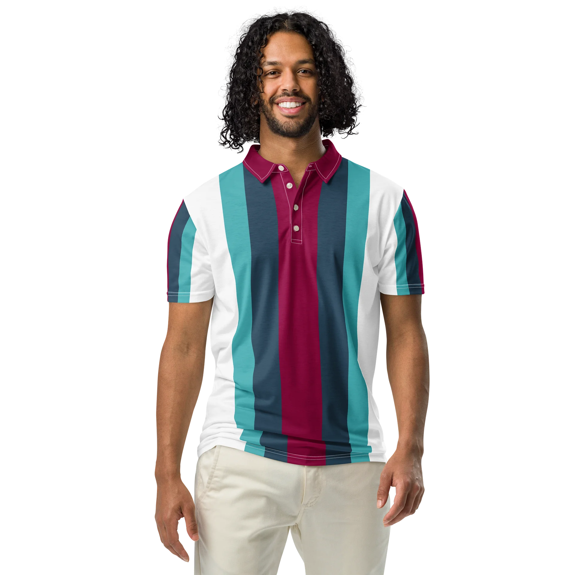 F&F Stripe Slim Fit Polo Shirt (RED) product image (3)