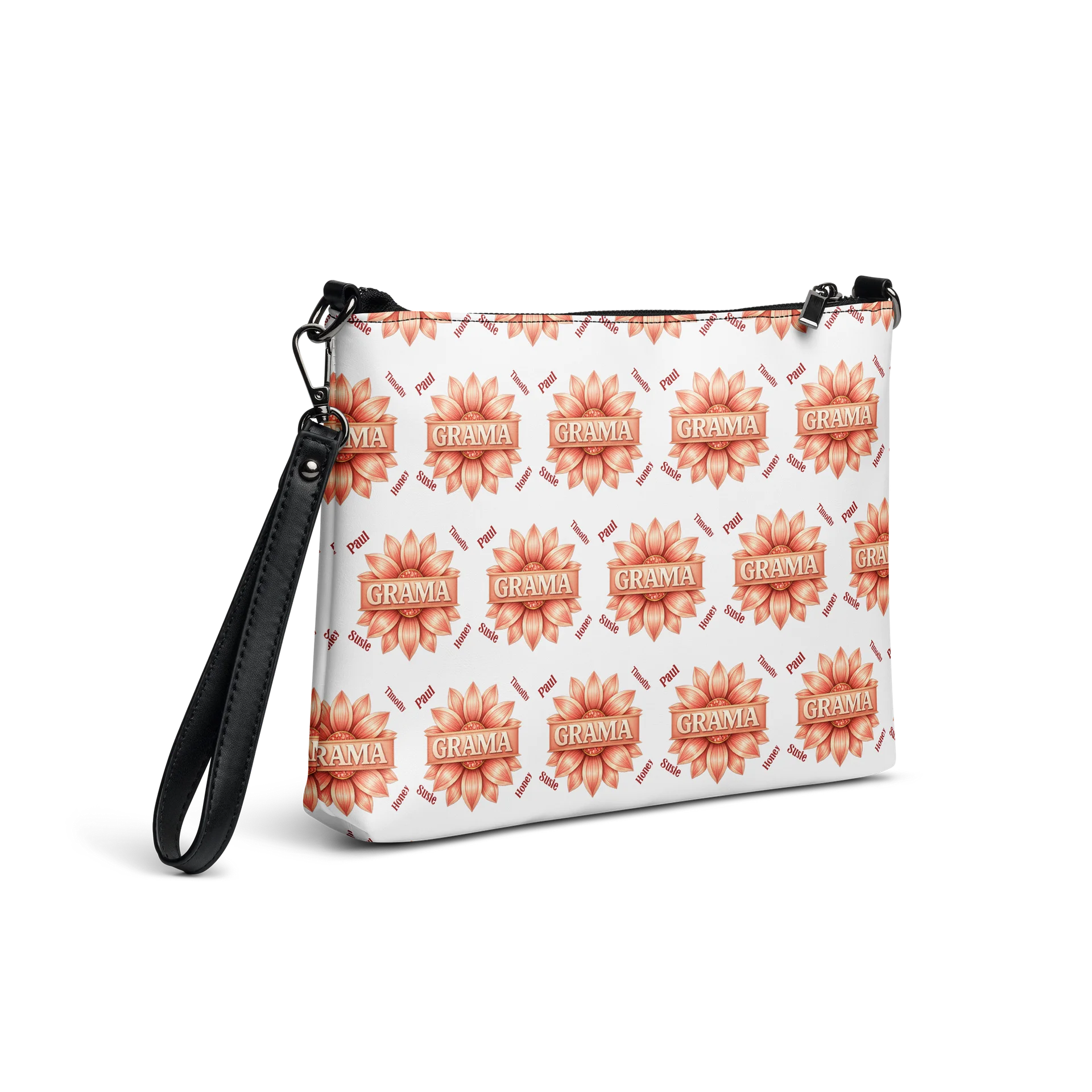 ✨ Personalized Grama Blossom Crossbody Bag | Custom Floral Grid Purse, Faux Leather All-Over Print Gift for Mom & Grandma product image (5)