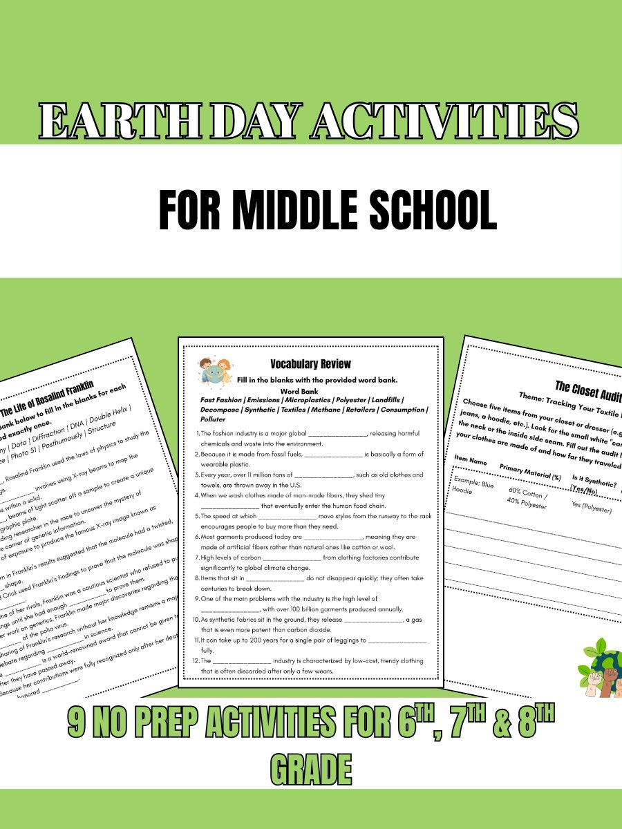 Earth Day Activities Sub Plan Independent Work Middle School 6th 7th 8th Grade product image (1)