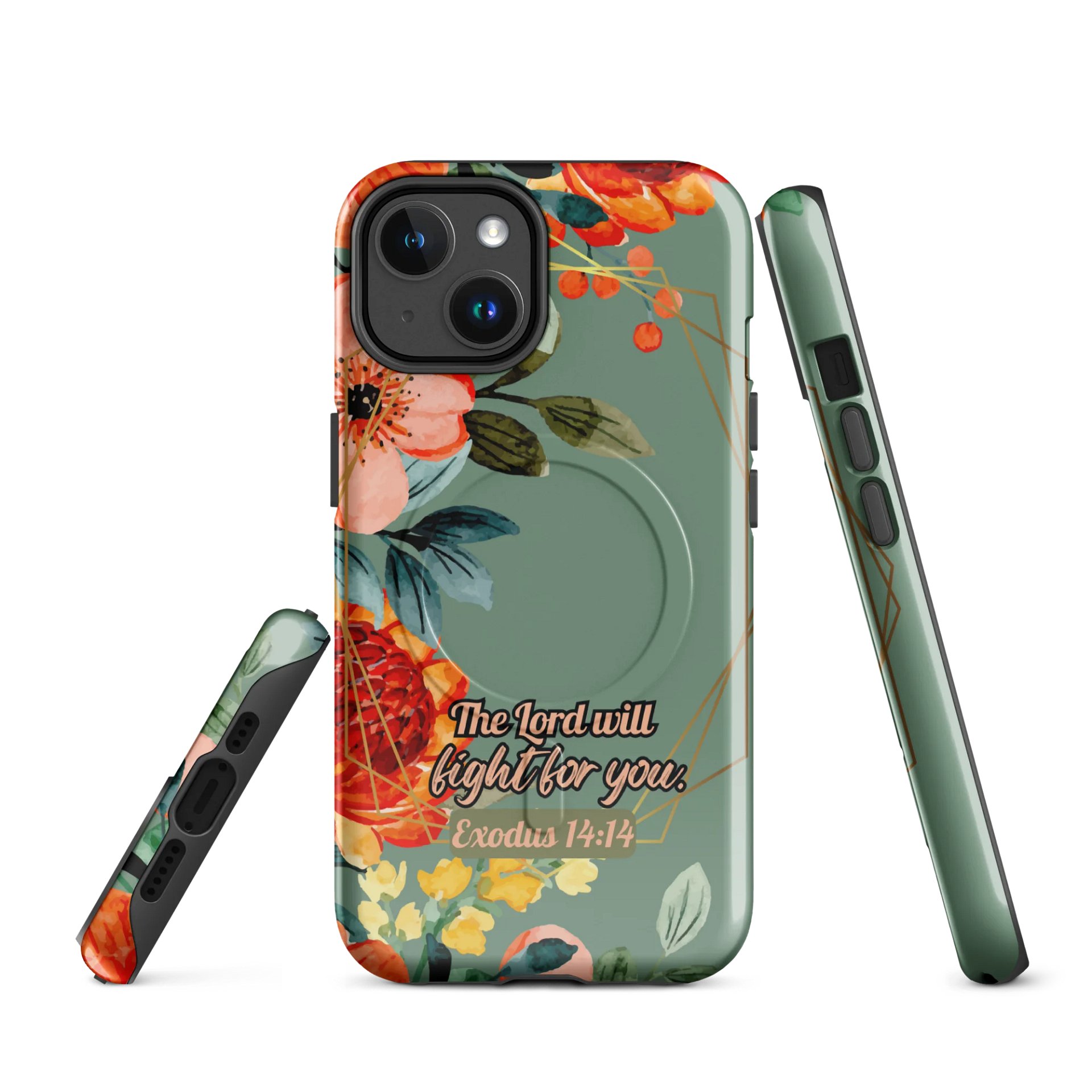 The Lord will Fight for You Exodus 14:14, Inspirational Gift, Sunflower Bible Verse, Tough Magnetic MagSafe® iPhone® 14, 15, 16, 17, Pro, Pro Max, Plus Cases. product image (1)