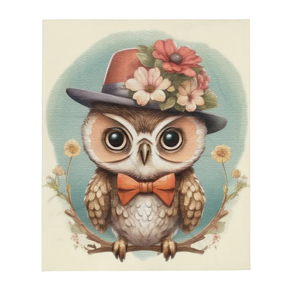 owl wearing a hat and a bow tie Throw Blanket product image (1)