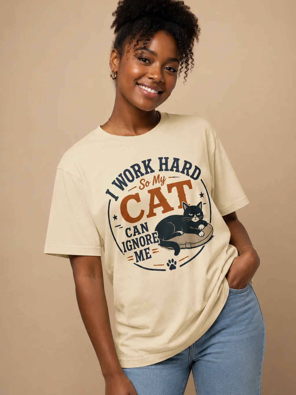 I Work Hard So My Cat Can Ignore Me T-Shirt | Funny Cat Lover Tee product image (1)