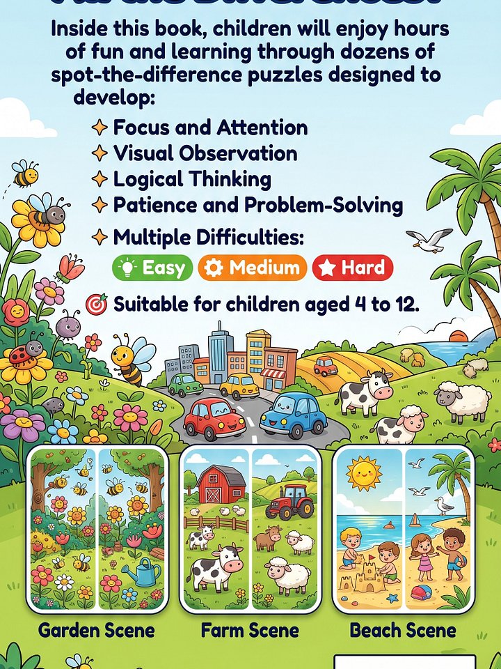 Spot the Difference Book for Kids – 15 Fun Puzzle Pages | Printable PDF product image (2)