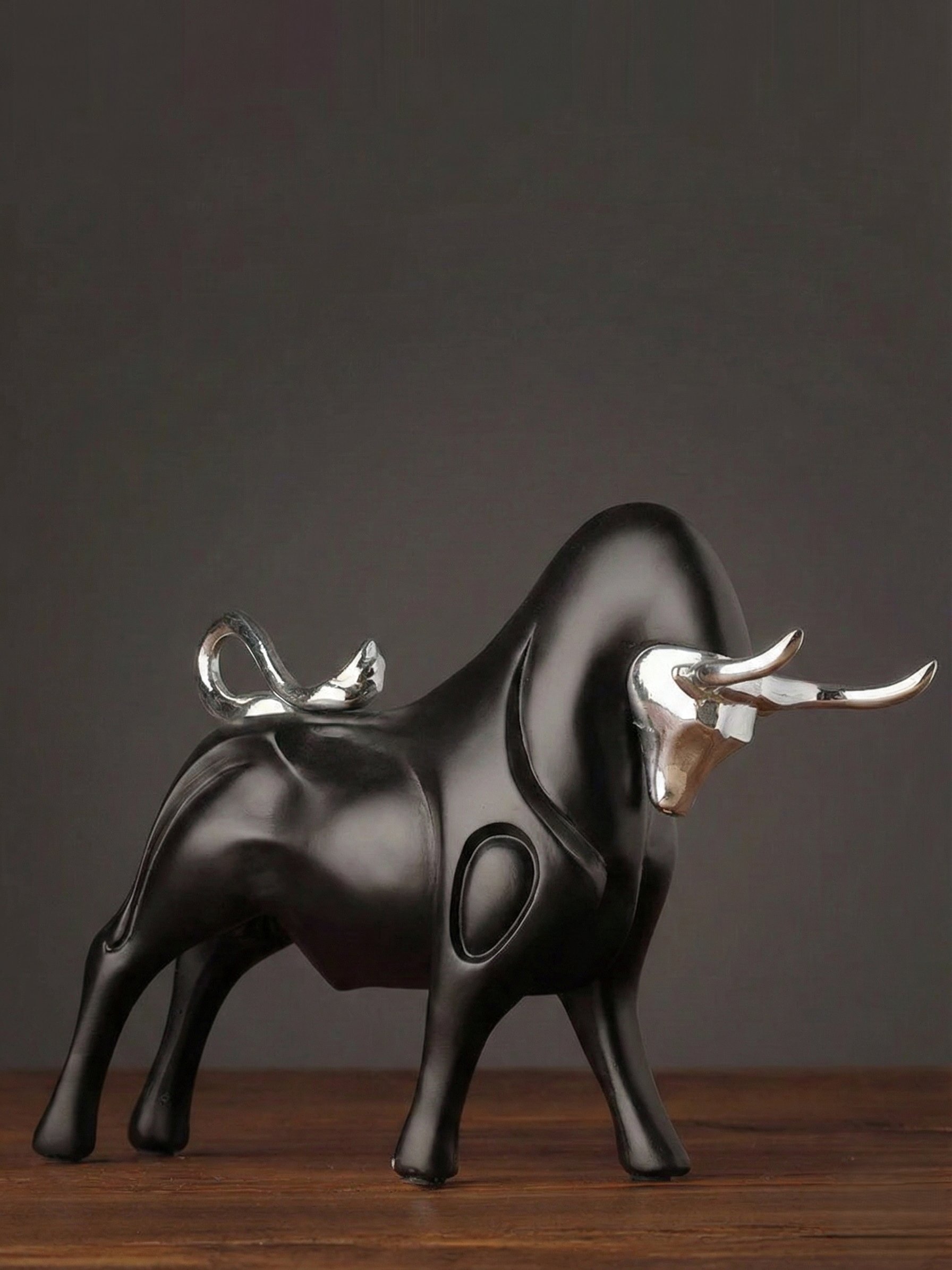 Modern Bull Sculptures — Red & Black Resin Ox Statues for Home & Office Decor product image (1)
