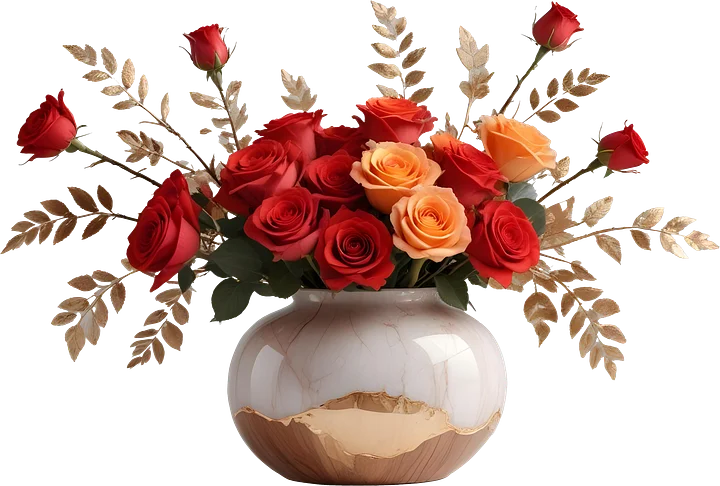Golden Elegance – Marble and Gold Rose Vase PNG product image (1)