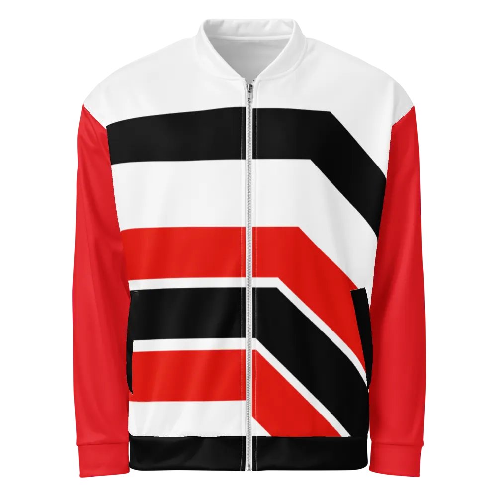 Black/White/Red Bent Lines Unisex Bomber Jacket product image (1)