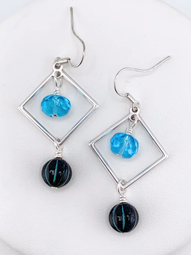 Aqua and Black Czech Glass Necklace and Earrings Set product image (3)