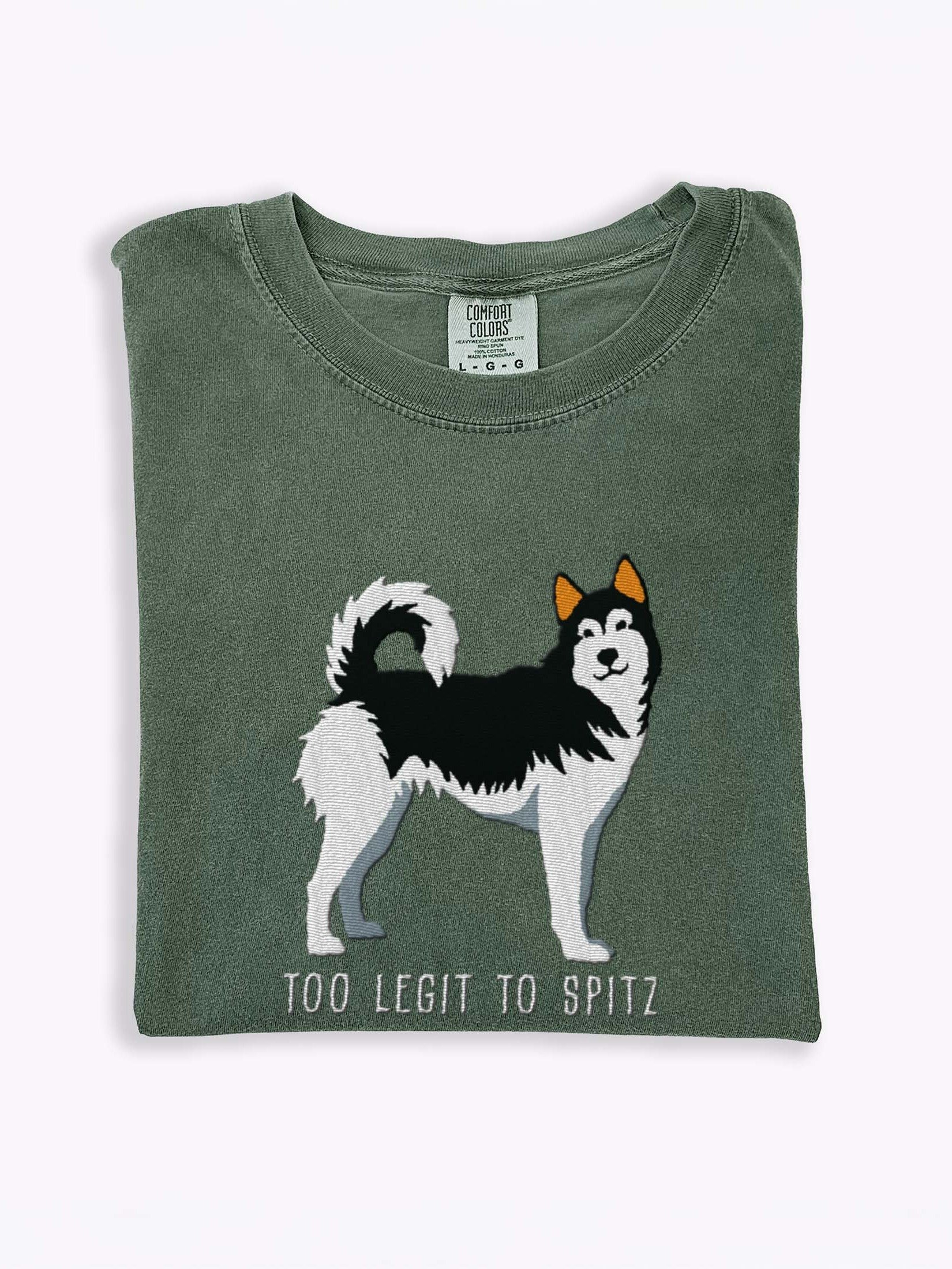 Too Legit to Spitz T-Shirt(Embroidered) of a Siberian Husky(Black & White) product image (1)