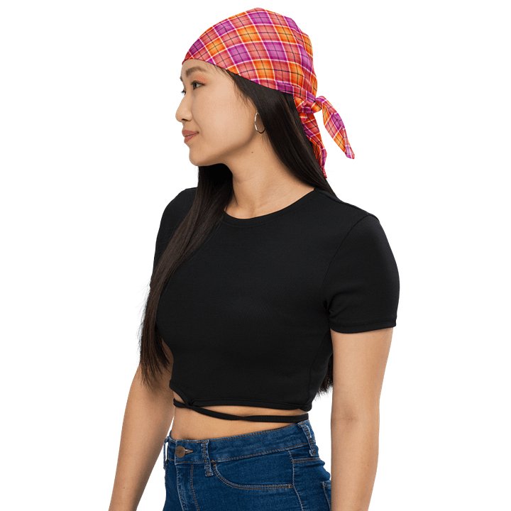 Bright Orange and Pink Plaid Bandana product image (1)