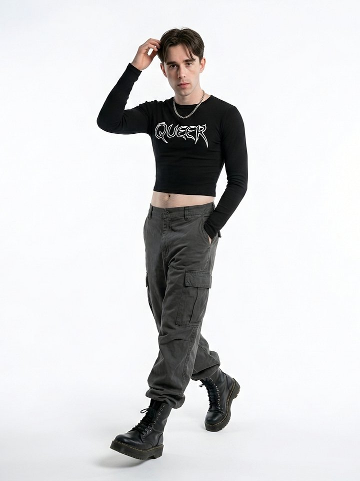Black Ribbed "Queer" Graphic Crop product image (1)