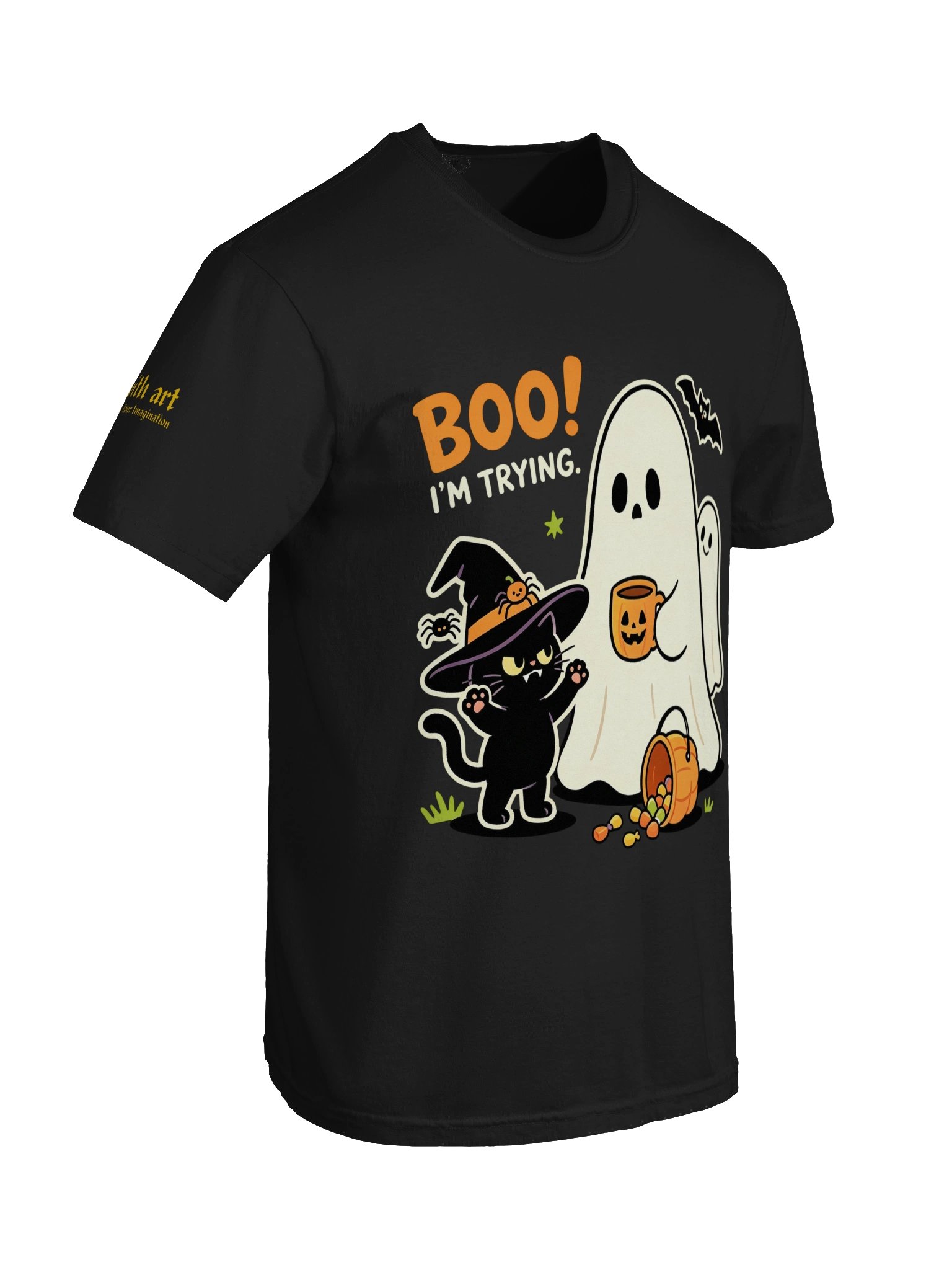 Boo I'm Trying Funny Halloween Cat & Ghost T-Shirt Design product image (96)