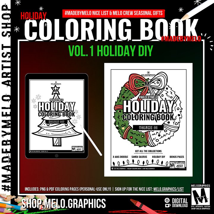 🖍️ Holiday Coloring Book Vol 1: DIY Holiday - Printable PDF | #MadeByMELO product image (1)