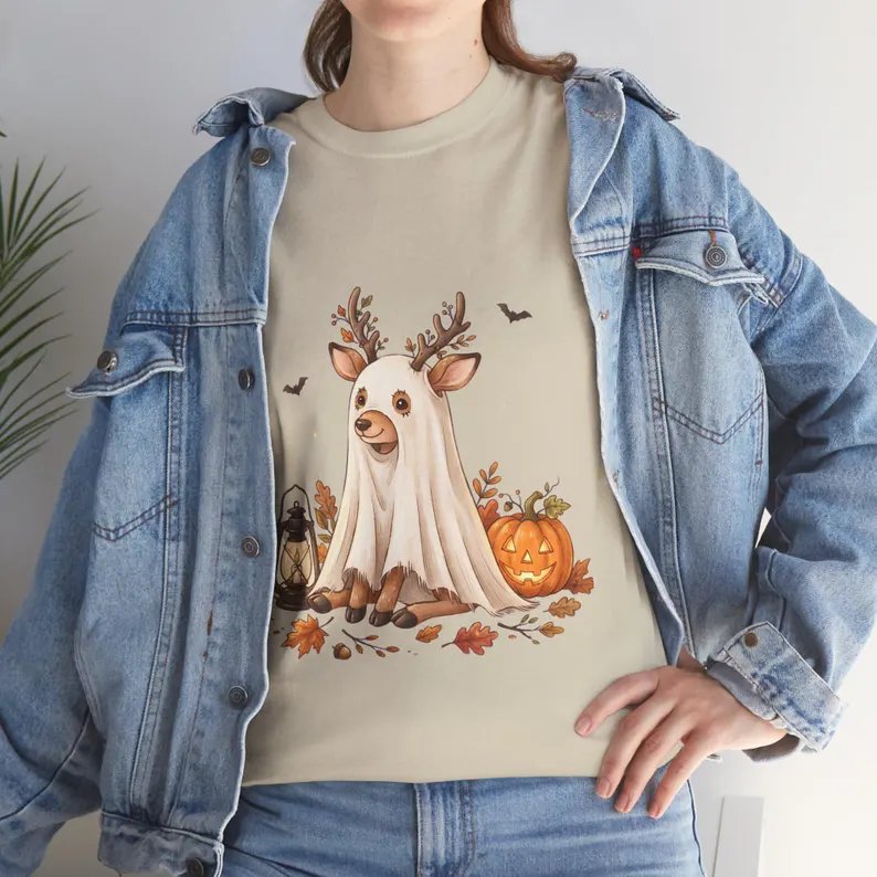 Ghost Deer Costume Tee | Cute Halloween Deer, Pumpkin & Lantern Shirt product image (103)