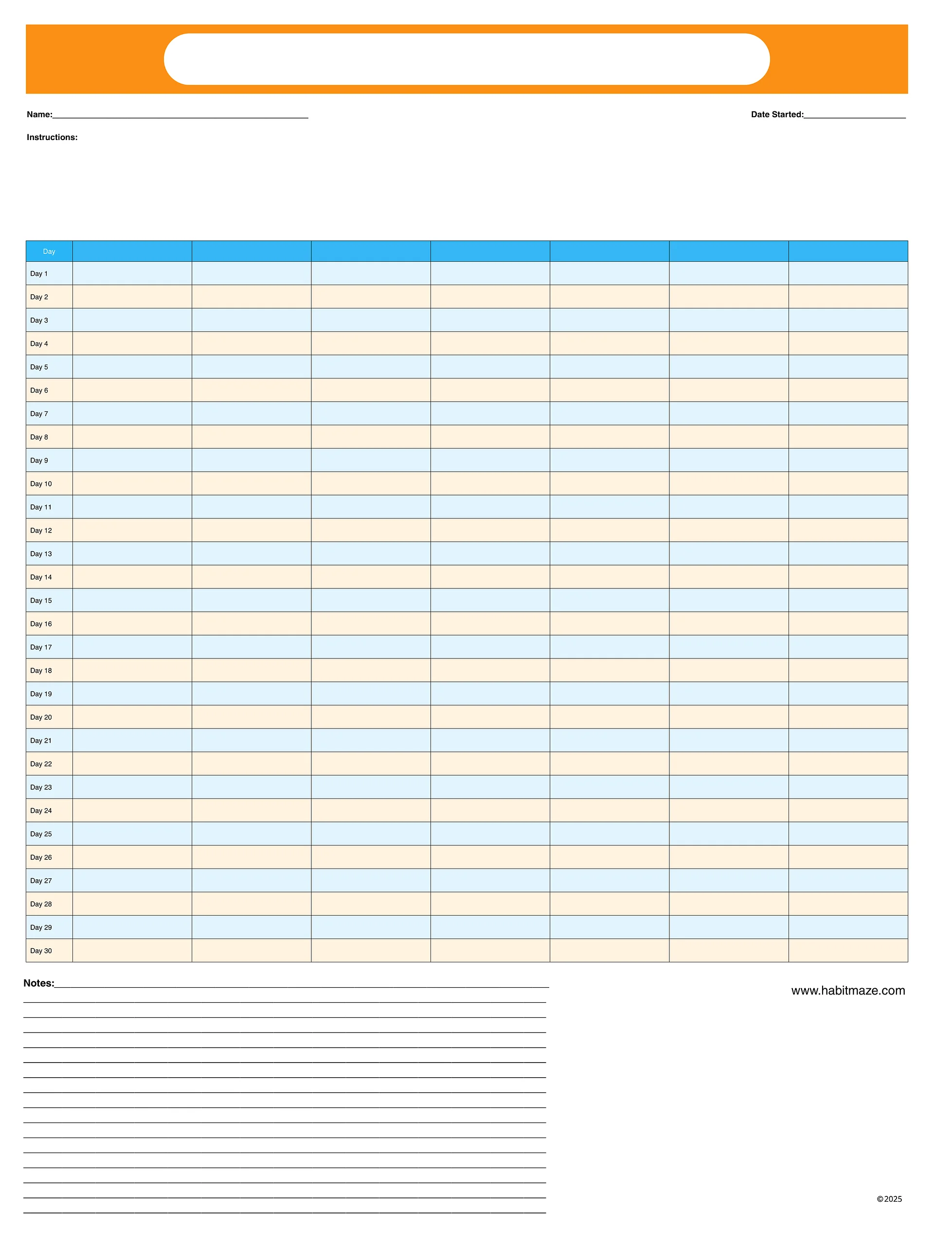 30 Day Blank Planner With 7 Columns and Notes product image (1)