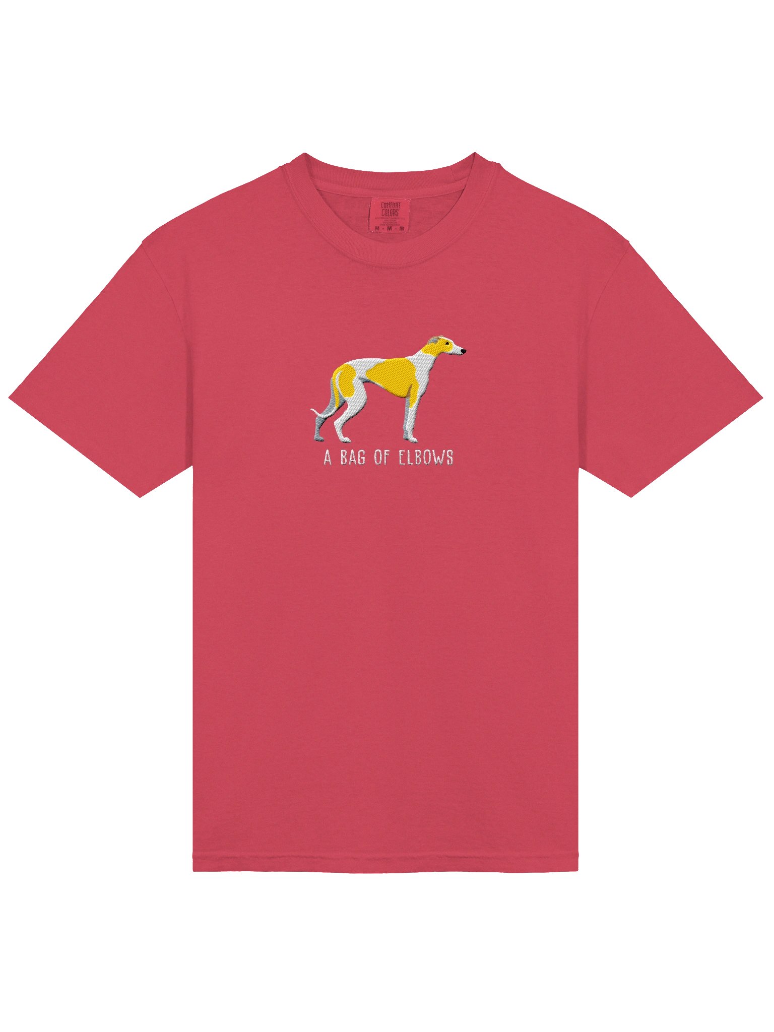 A Bag of Elbows T-Shirt(Embroidered) of a Greyhound(Lemon & White) product image (6)