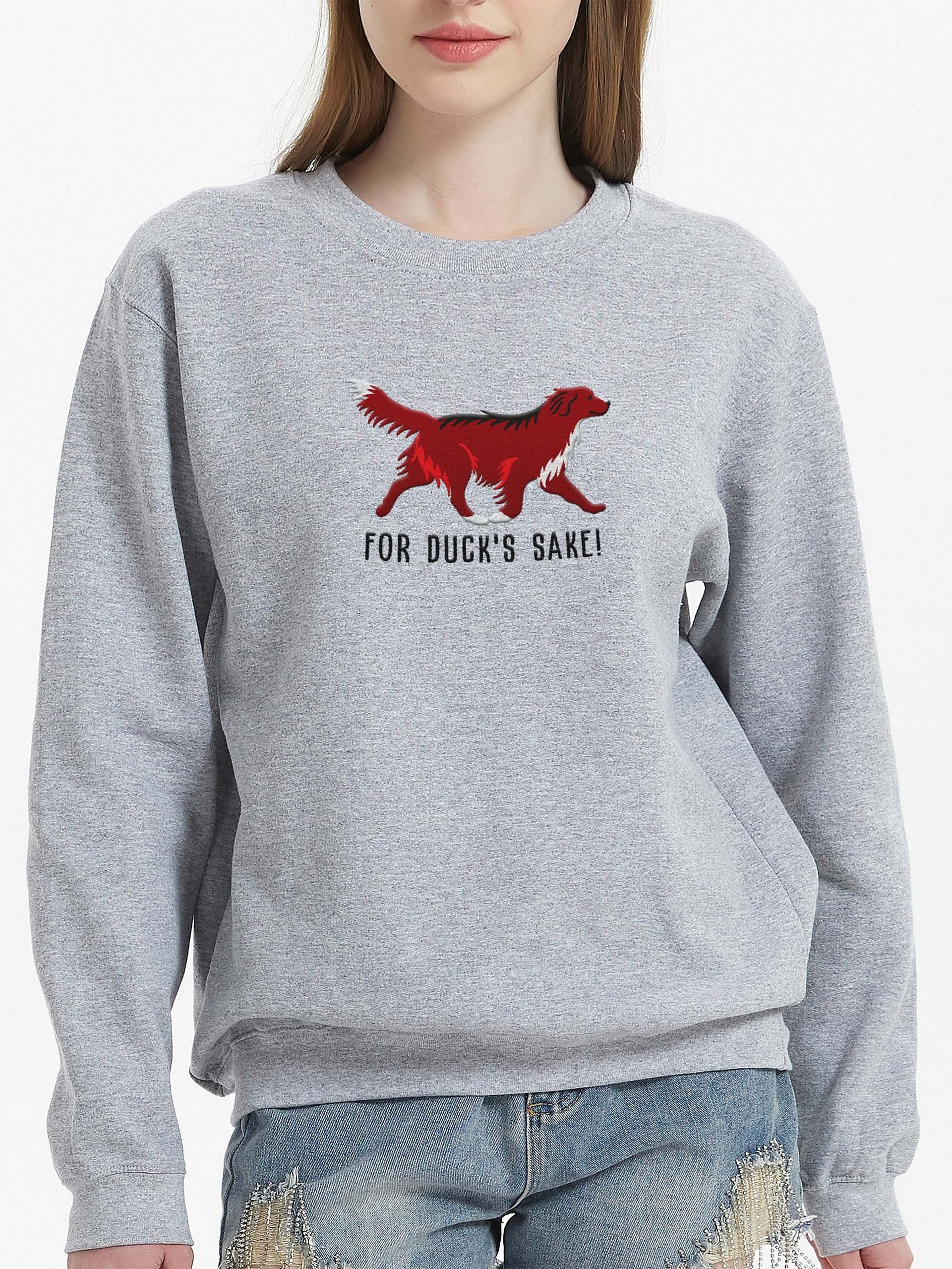 For Duck's Sake! Sweatshirt (Embroidered) of a Nova Scotia Duck Tolling Retriever(Dark Red) product image (2)