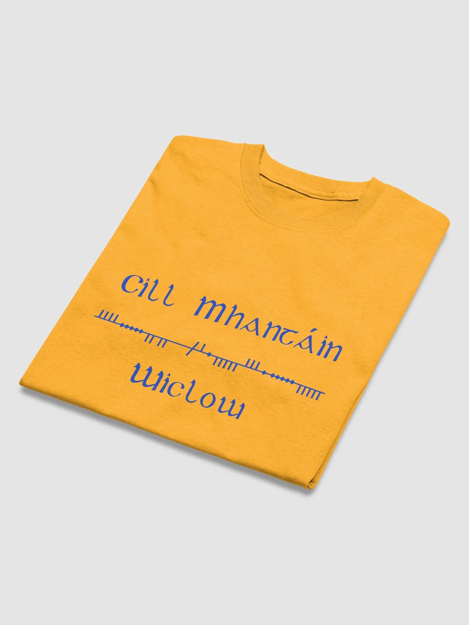 Wicklow/Cill Mhantáin Scholastic style Ogham gold printed T-shirt product image (4)