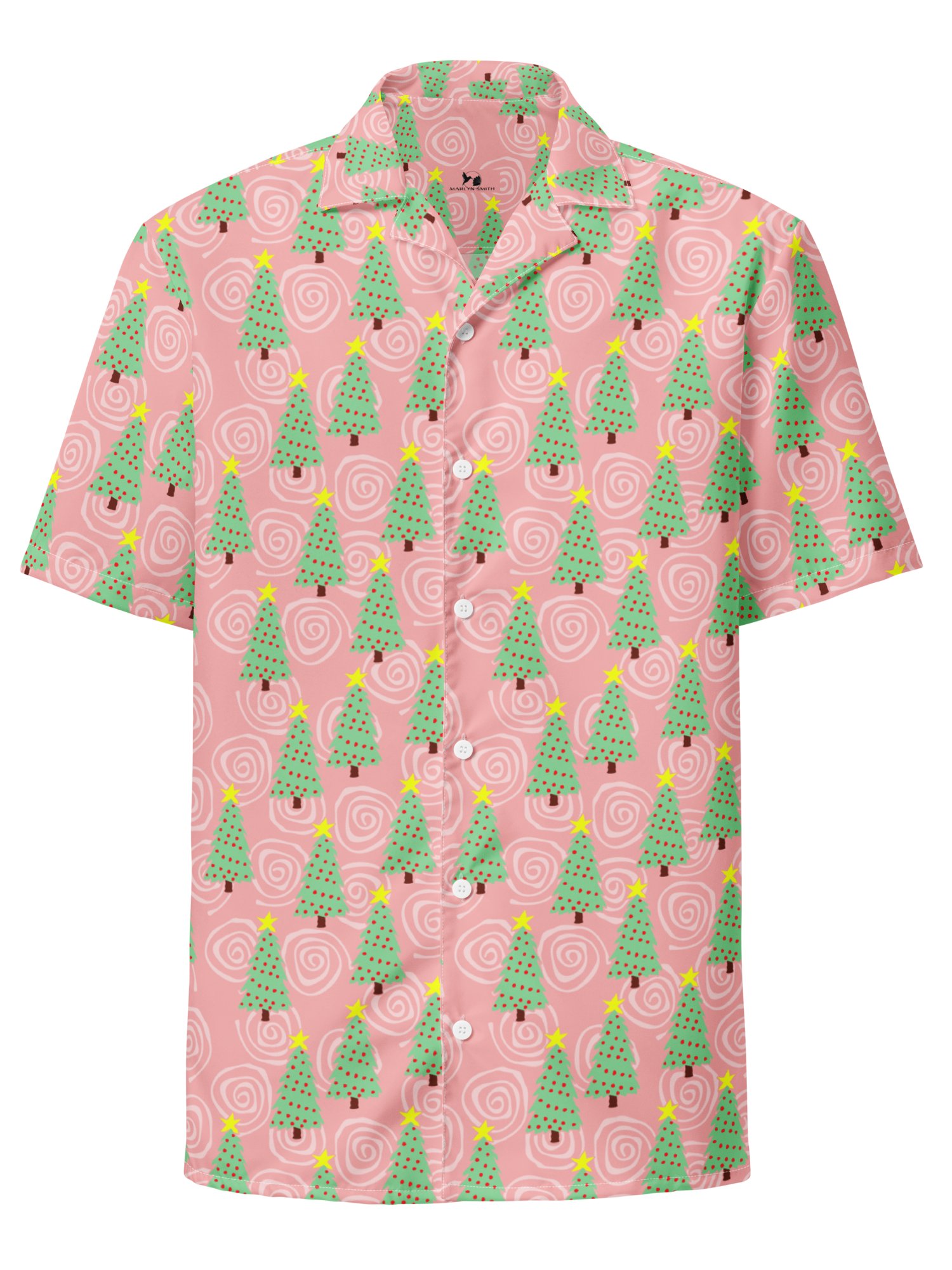 Mint Green Christmas Trees on Pink Oversized Button Down Shirt product image (1)