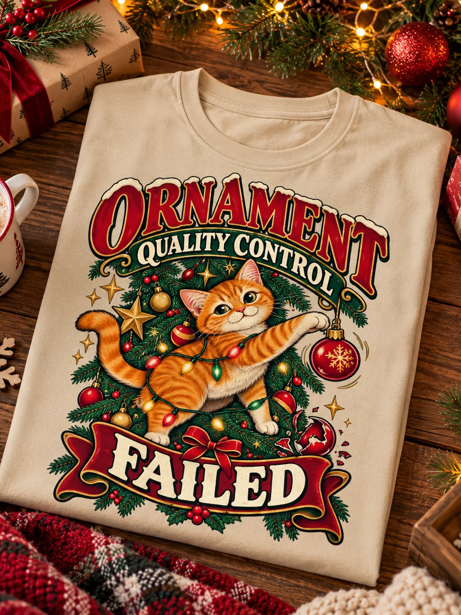 Funny Christmas Cat T-Shirt – Ornament Quality Control Failed | Cat Lover Gift product image (6)
